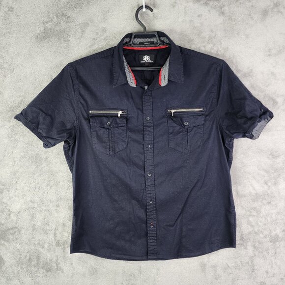 Men's Black Rock & Republic Shirt Stretch Short Sleeve Zip Pockets Button Up XXL - Picture 2 of 12